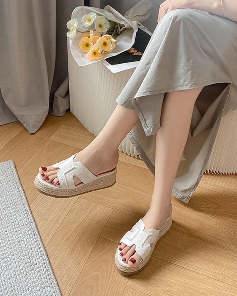 Textured Braided Espadrille Platform Slides Sandals - Image 7