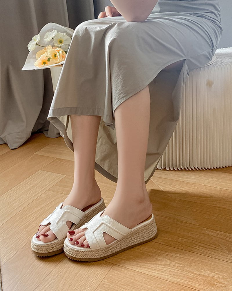 Textured Braided Espadrille Platform Slides Sandals - Image 8