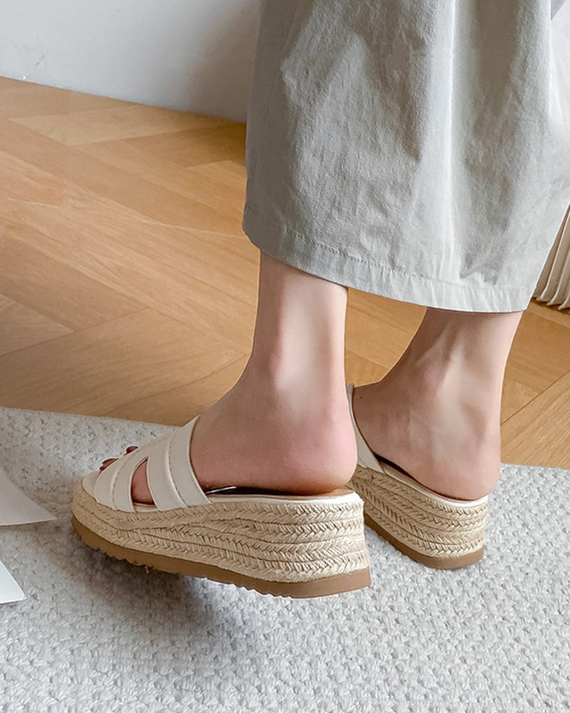 Textured Braided Espadrille Platform Slides Sandals - Image 9