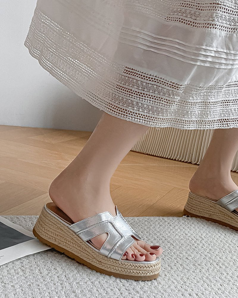 Textured Braided Espadrille Platform Slides Sandals - Image 15