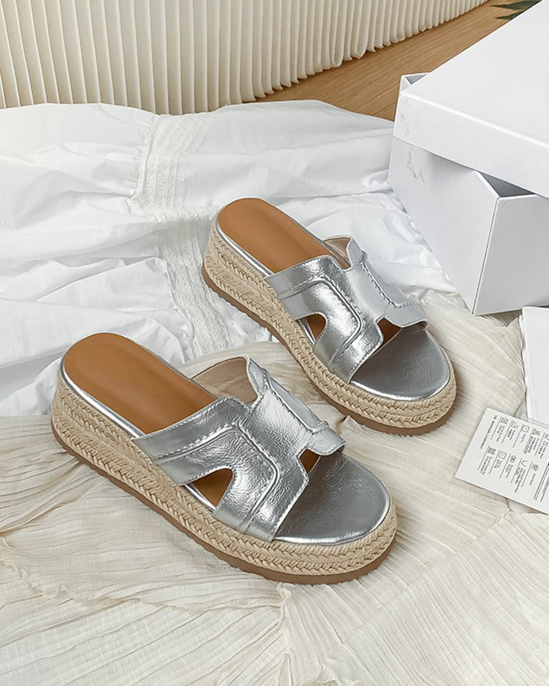 Textured Braided Espadrille Platform Slides Sandals - Image 10