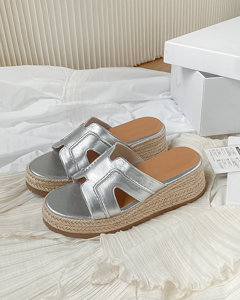 Textured Braided Espadrille Platform Slides Sandals - Image 11