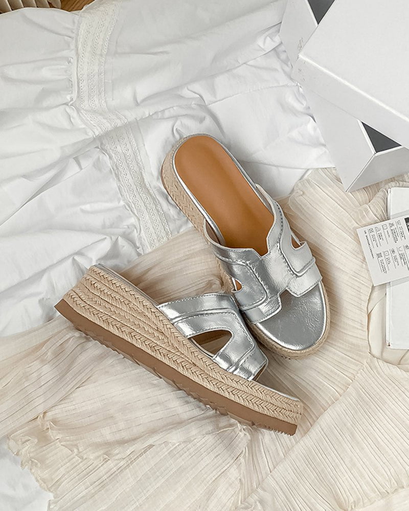 Textured Braided Espadrille Platform Slides Sandals - Image 12