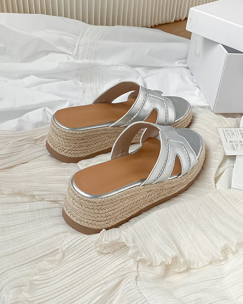 Textured Braided Espadrille Platform Slides Sandals - Image 13