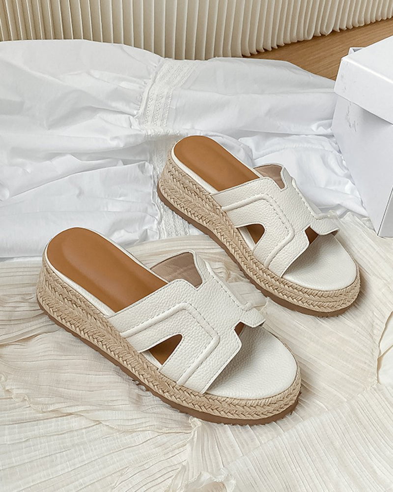 Textured Braided Espadrille Platform Slides Sandals - Image 2