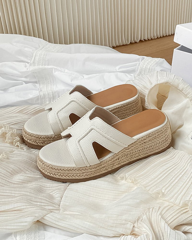 Textured Braided Espadrille Platform Slides Sandals - Image 3