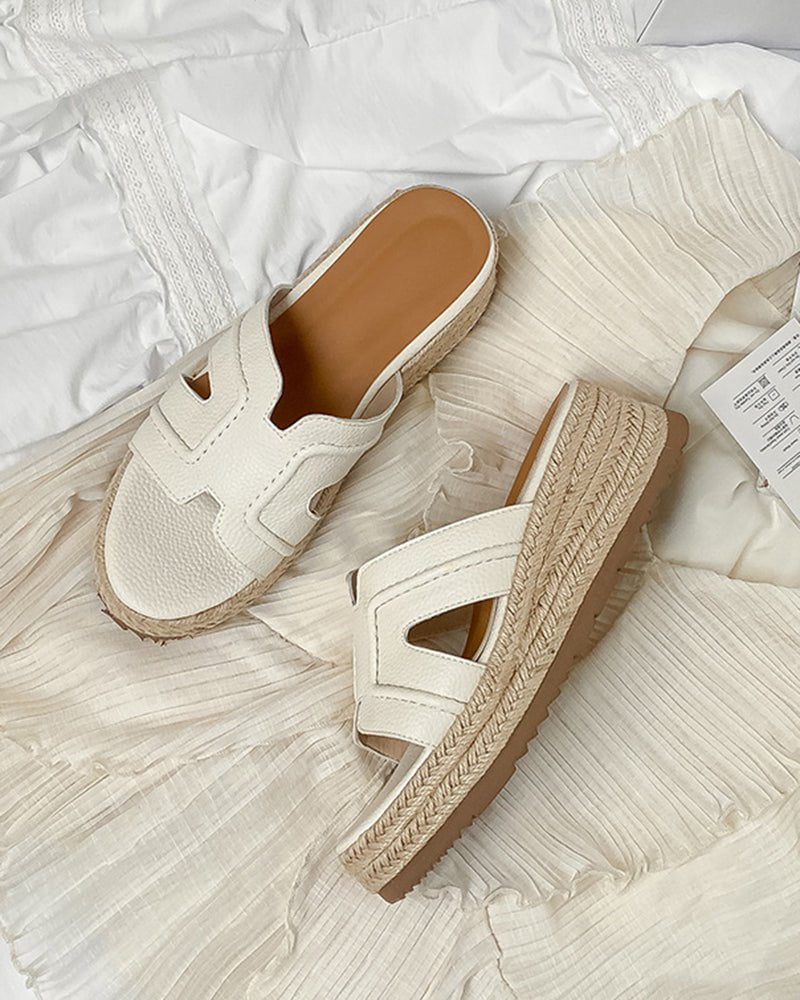 Textured Braided Espadrille Platform Slides Sandals - Image 4