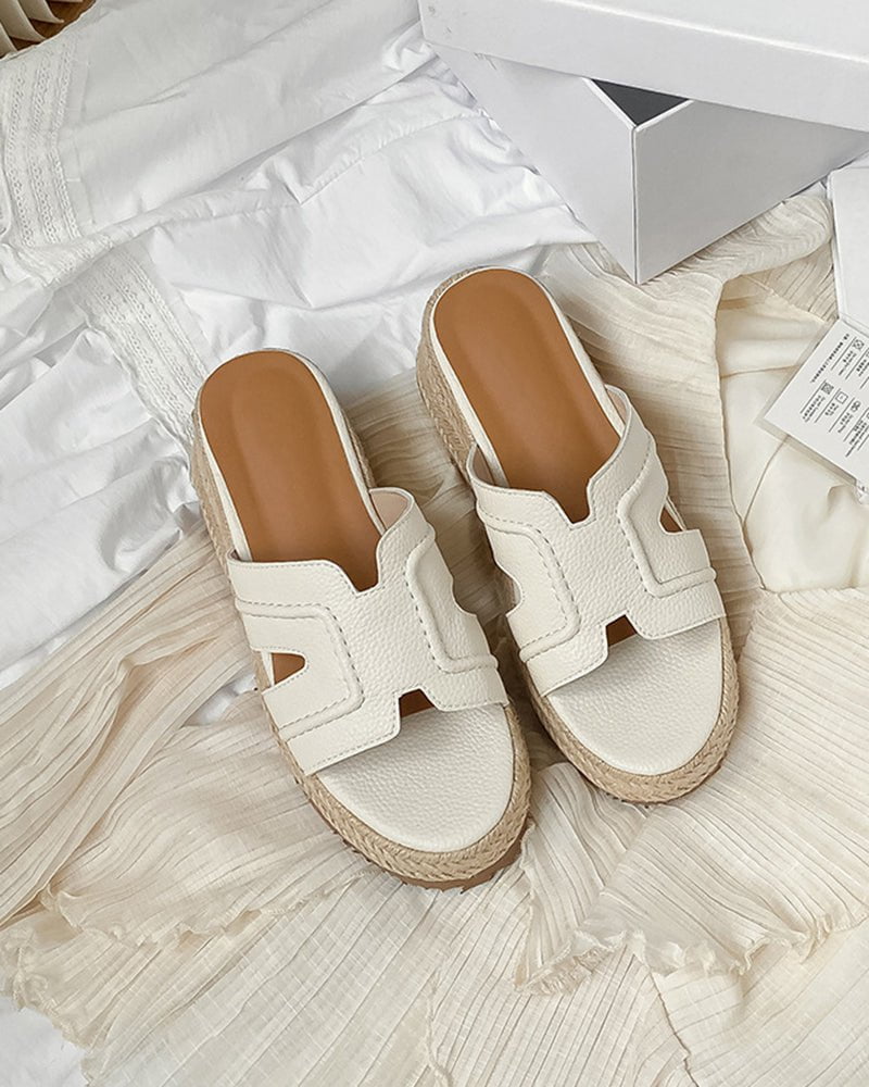 Textured Braided Espadrille Platform Slides Sandals - Image 5