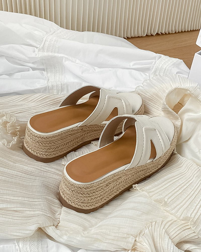 Textured Braided Espadrille Platform Slides Sandals - Image 6