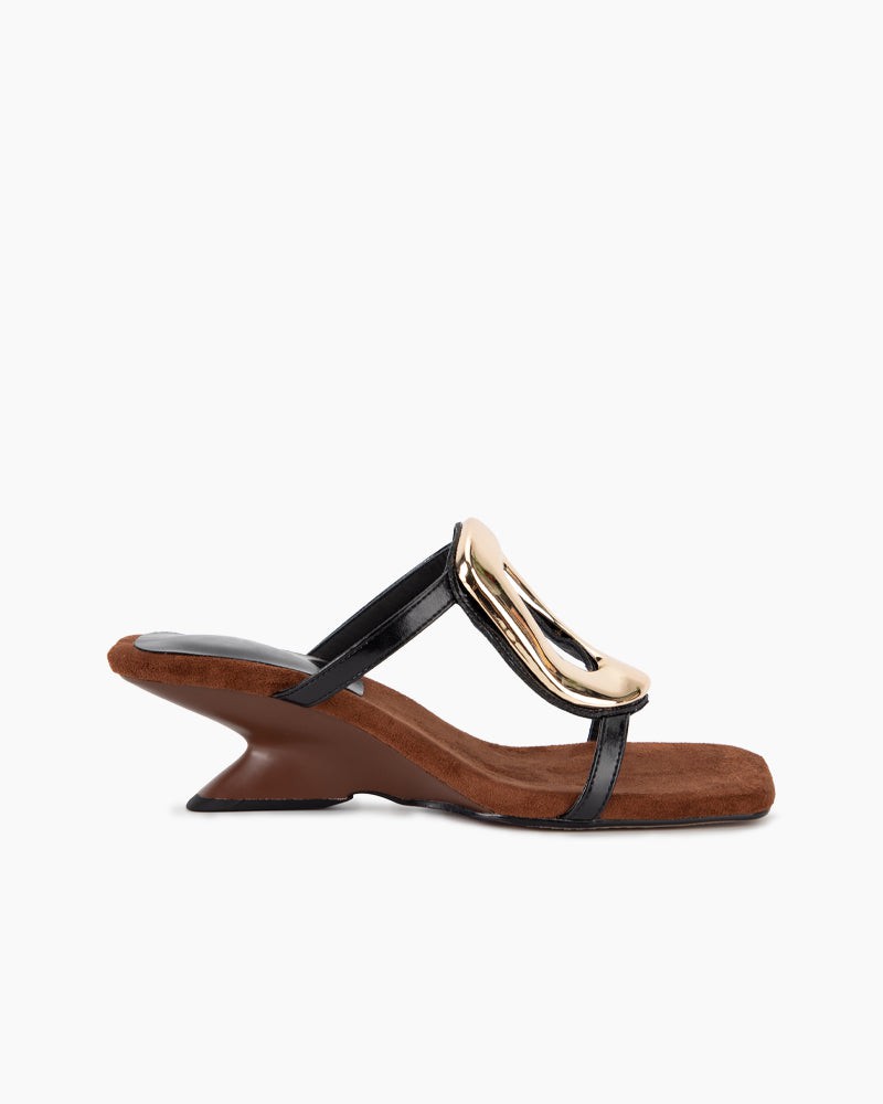 Metal Square Buckle Open Toe Heeled Sandals - Image 8