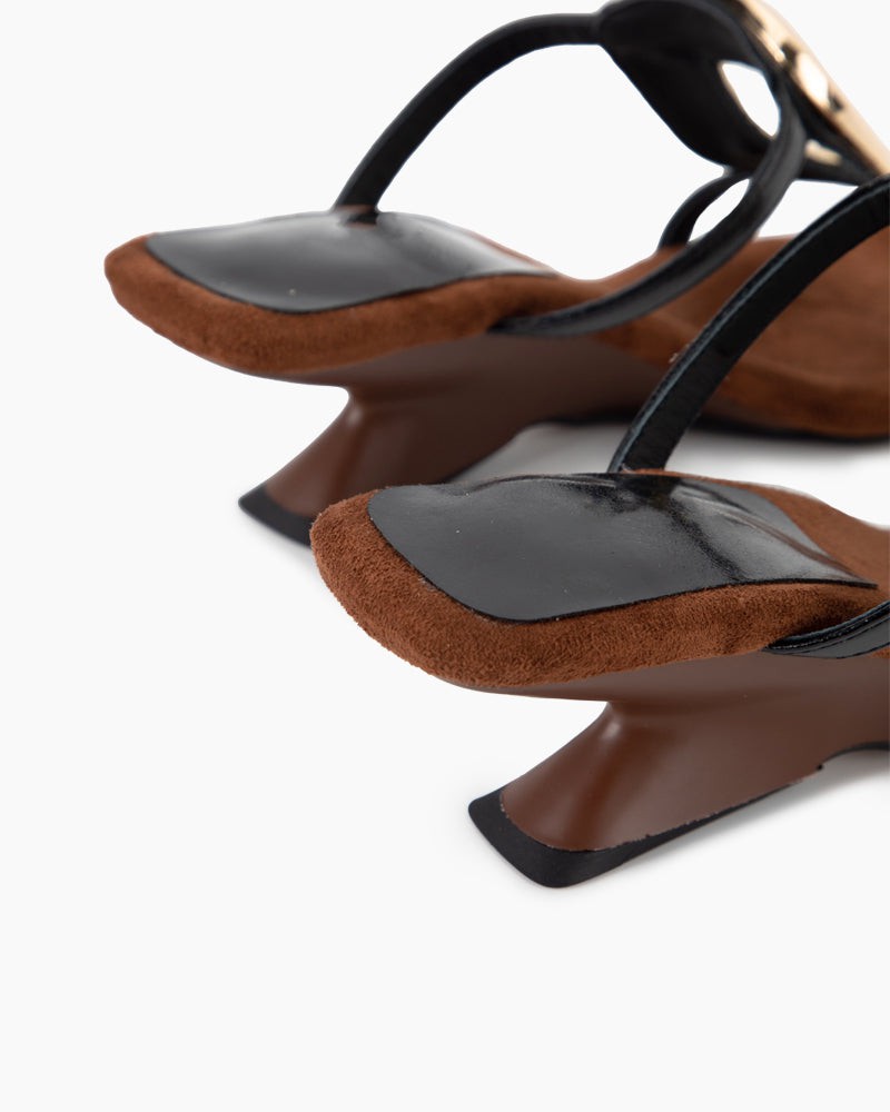 Metal Square Buckle Open Toe Heeled Sandals - Image 9