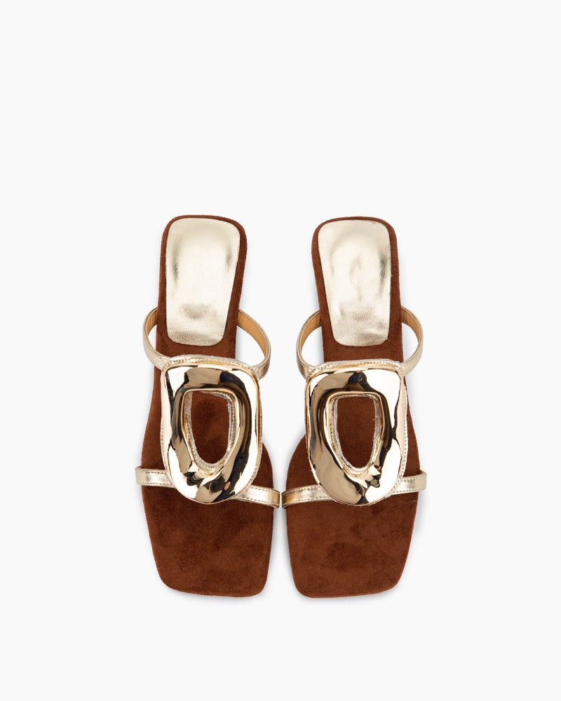 Metal Square Buckle Open Toe Heeled Sandals - Image 6