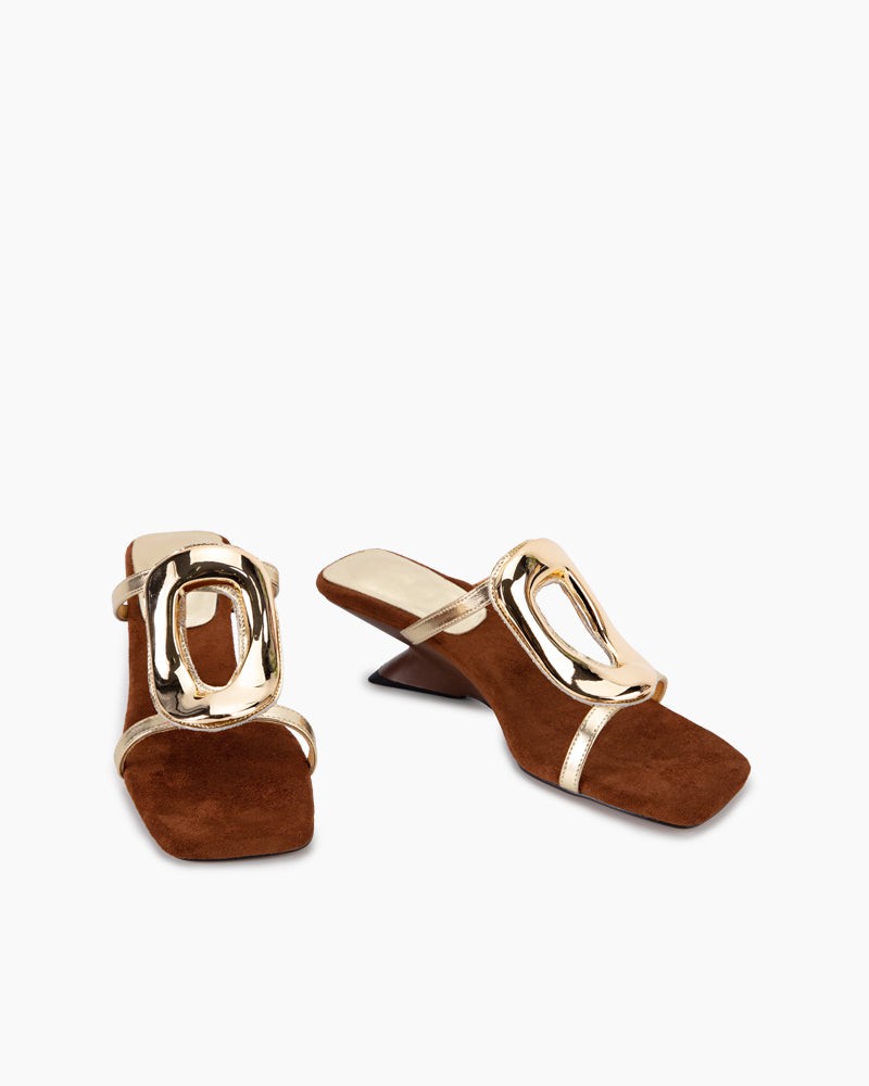 Metal Square Buckle Open Toe Heeled Sandals - Image 5