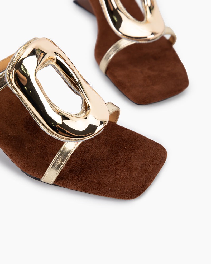 Metal Square Buckle Open Toe Heeled Sandals - Image 2