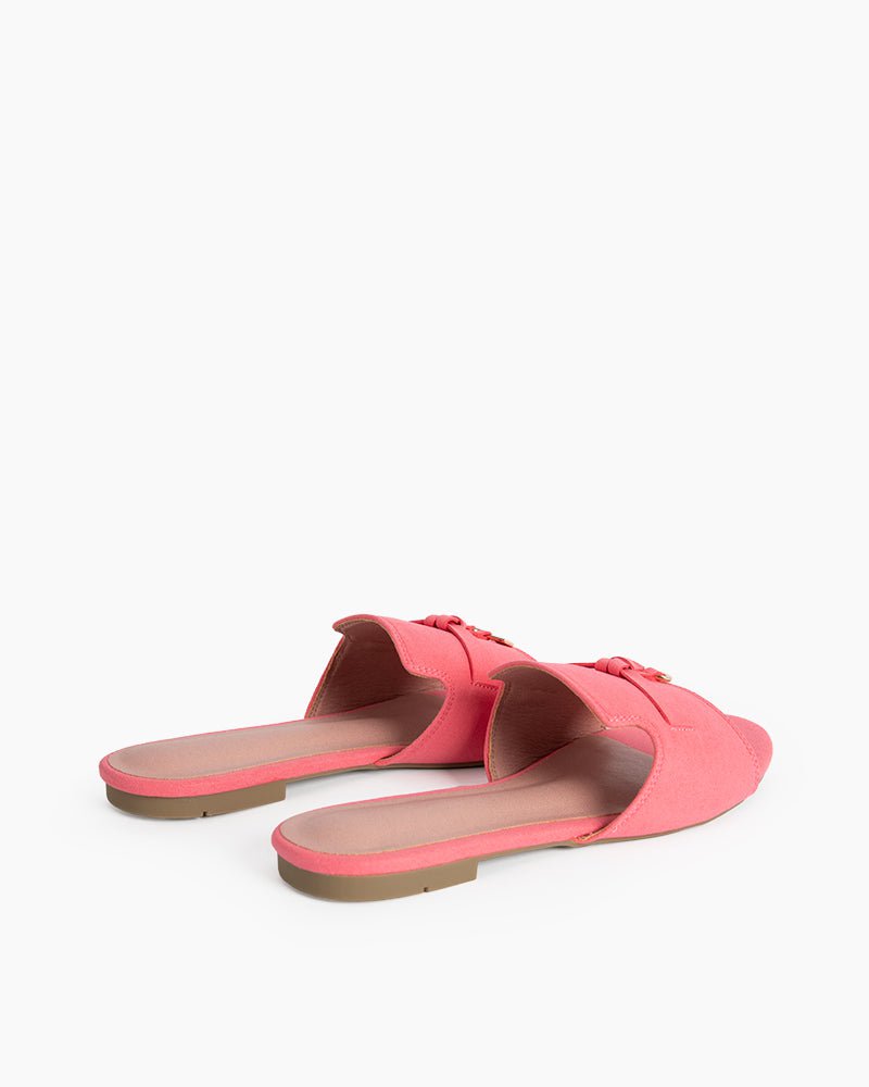 Suede Gold Charm Open Toe Slide Sandals - Image 21