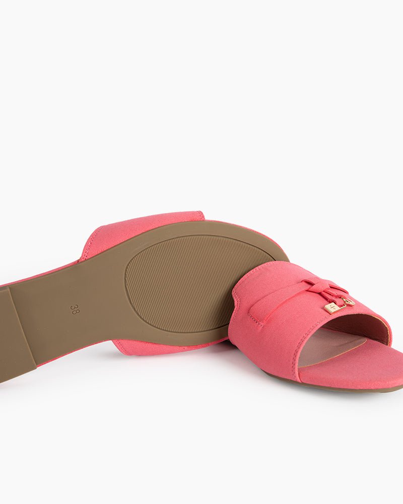 Suede Gold Charm Open Toe Slide Sandals - Image 22