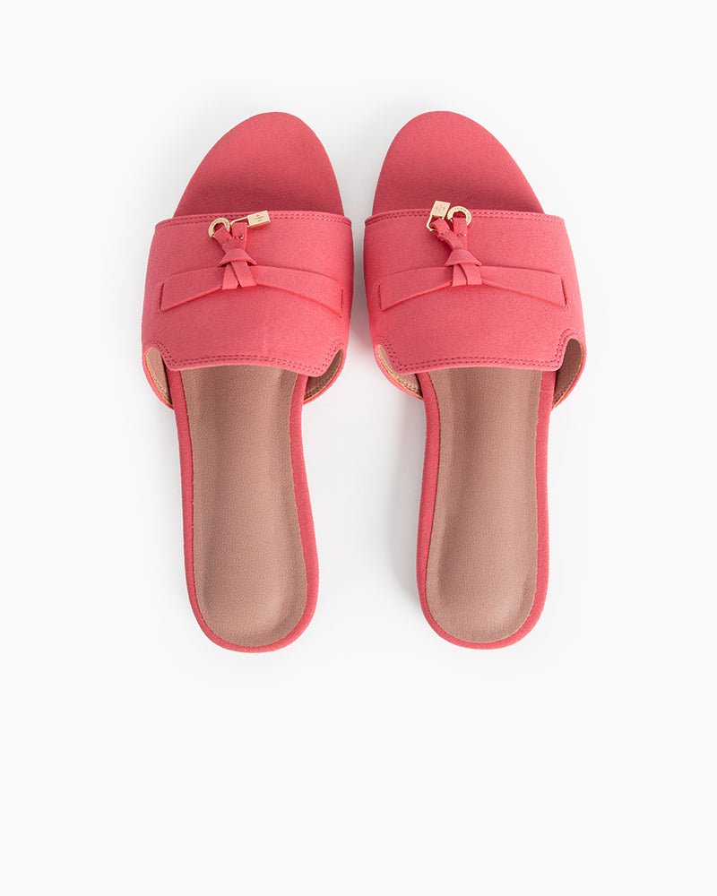 Suede Gold Charm Open Toe Slide Sandals - Image 23