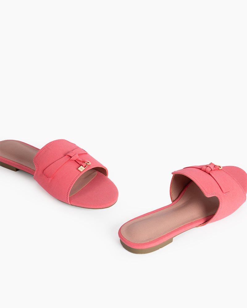 Suede Gold Charm Open Toe Slide Sandals - Image 24