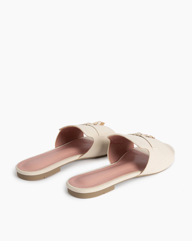 Suede Gold Charm Open Toe Slide Sandals - Image 27