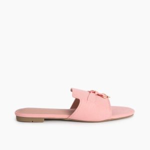 Suede Gold Charm Open Toe Slide Sandals