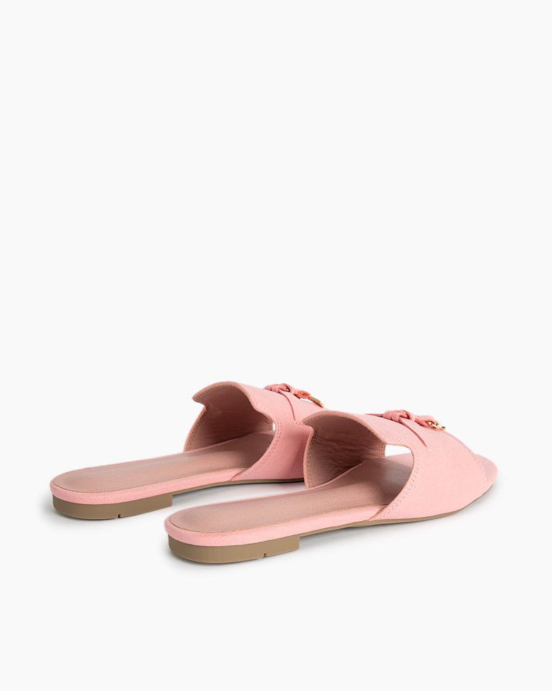 Suede Gold Charm Open Toe Slide Sandals - Image 3