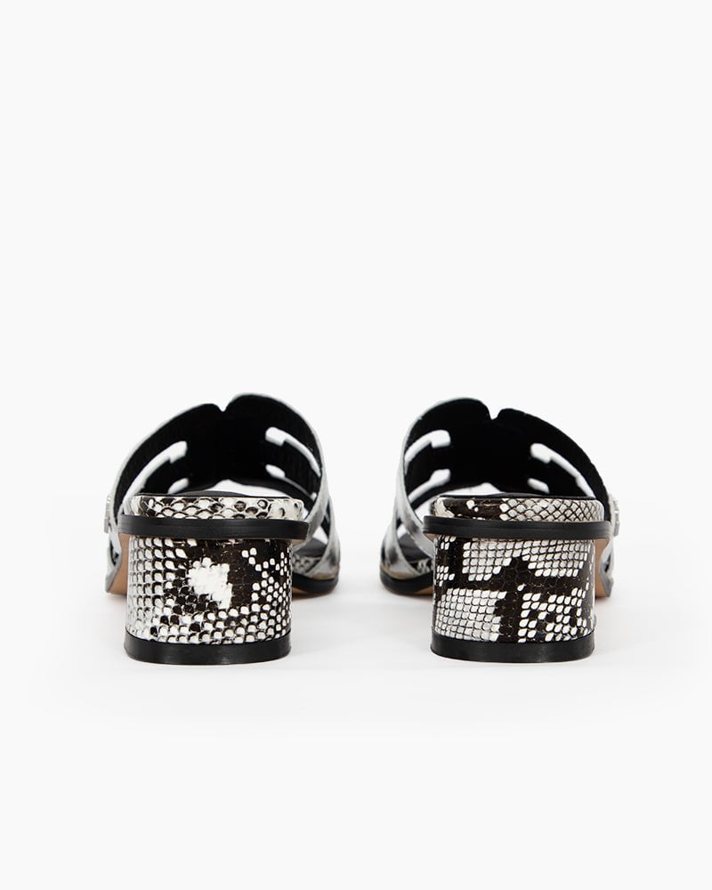 Cutout Strap Leather Mid Block Heel Slide Sandals - Image 5