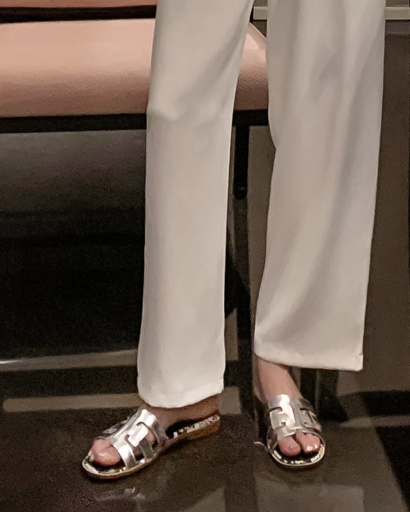 Cutout Strap Leather Flat Slip-On Slide Sandals - Image 13