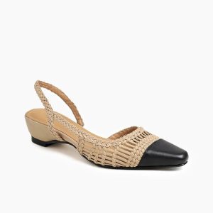 Woven Two-Tone Rattan Style Slingback Sandals