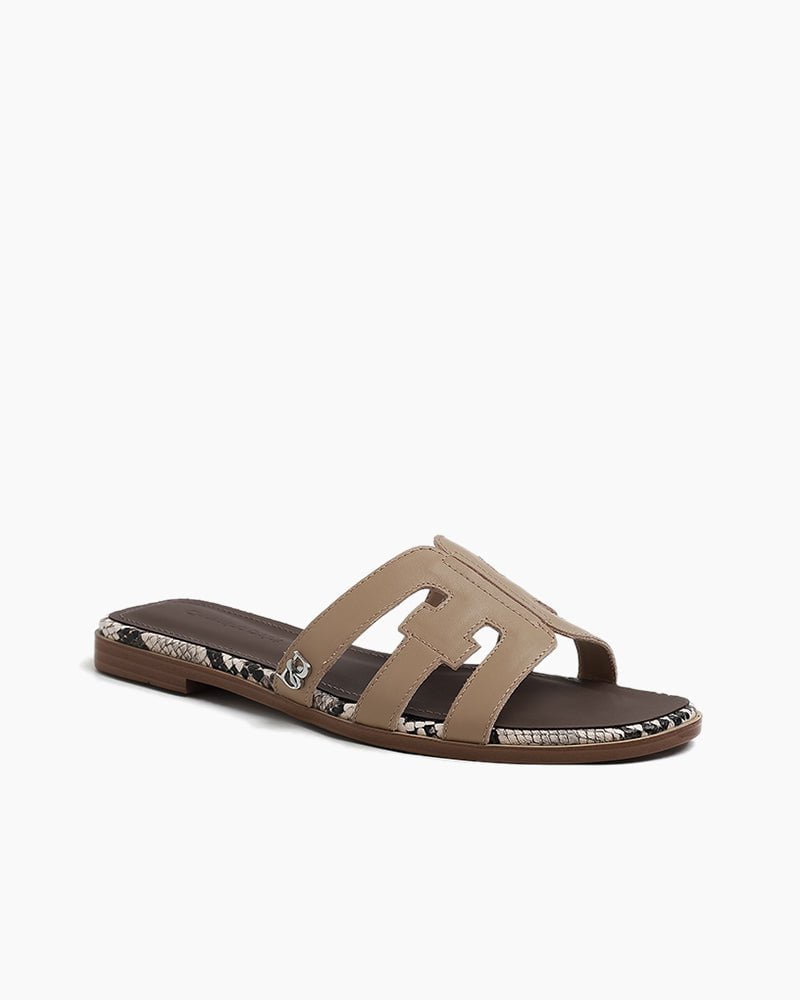 Cutout Strap Leather Flat Slip-On Slide Sandals - Image 12