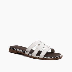 Cutout Strap Leather Flat Slip-On Slide Sandals