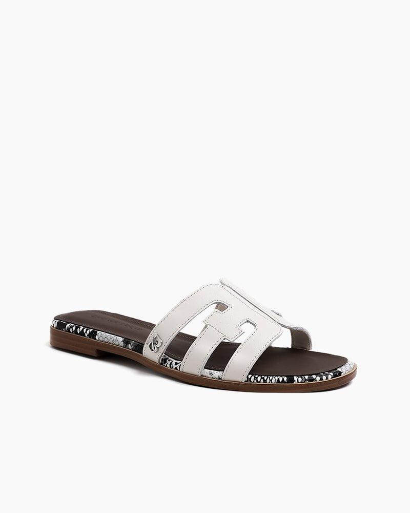 Cutout Strap Leather Flat Slip-On Slide Sandals
