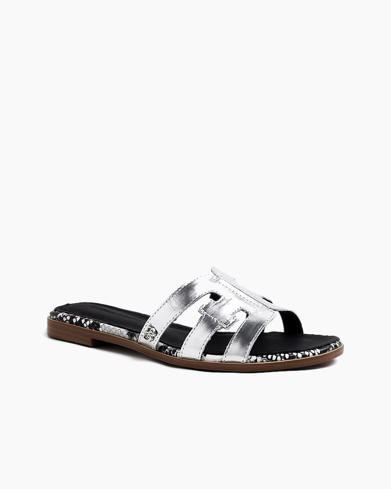 Cutout Strap Leather Flat Slip-On Slide Sandals - Image 8