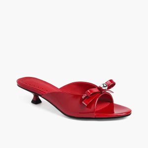Polka Dot Bow Patent Leather Kitten Heel Sandals