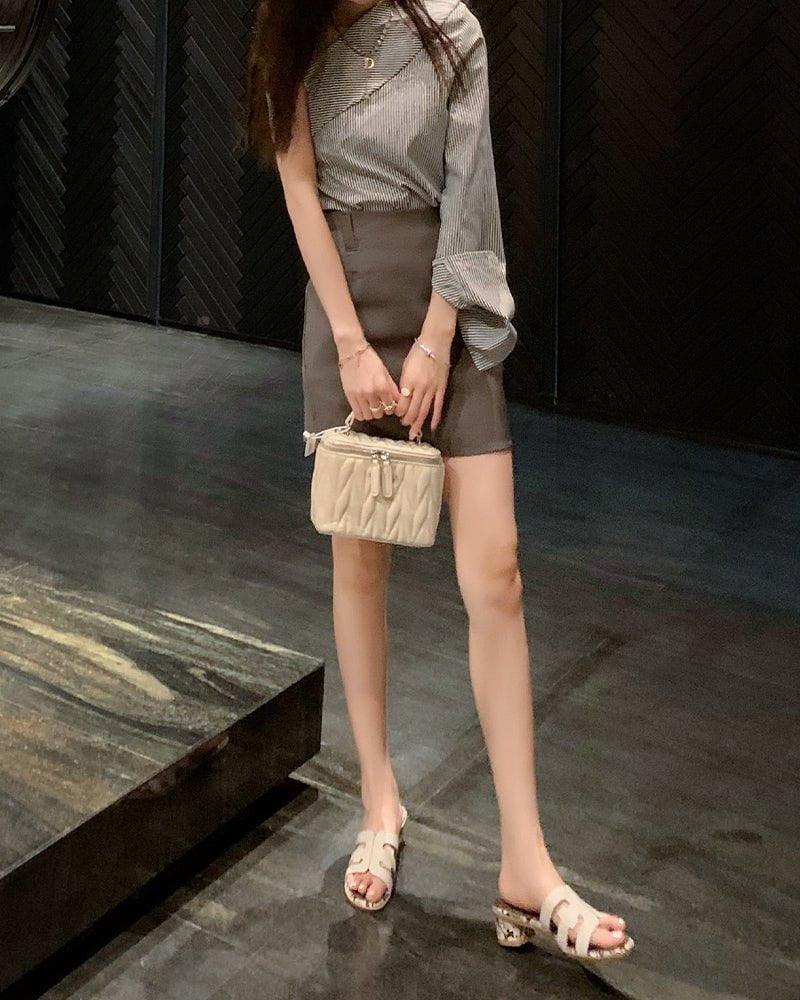 Cutout Strap Leather Mid Block Heel Slide Sandals - Image 15