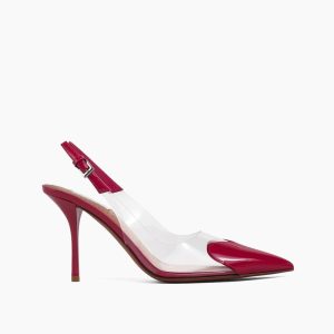 Women's Red Gloss Heart Point Slingbacks