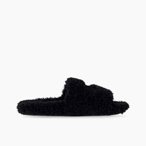Women's Furry Slide Sandal in Black
