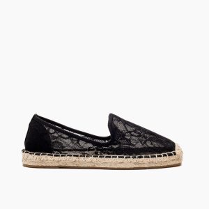 Floral Pattern Mesh Panel Espadrille Flats