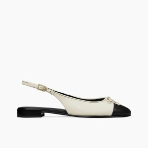 Monochrome Elegance Bow Slingback Flats