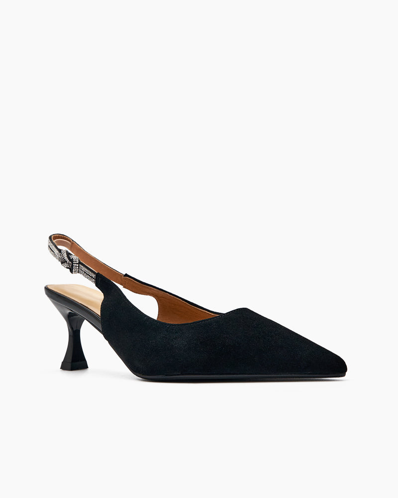 Suede Rhinestone Decor Kitten Heeled Sandals - Image 15