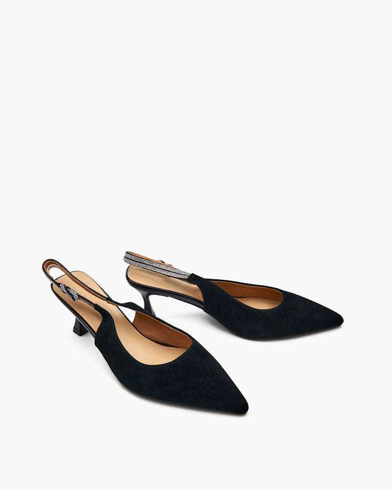 Suede Rhinestone Decor Kitten Heeled Sandals - Image 18