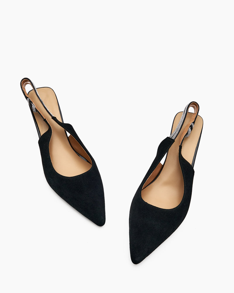 Suede Rhinestone Decor Kitten Heeled Sandals - Image 19