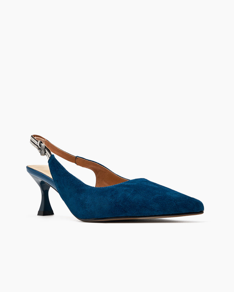 Suede Rhinestone Decor Kitten Heeled Sandals - Image 4