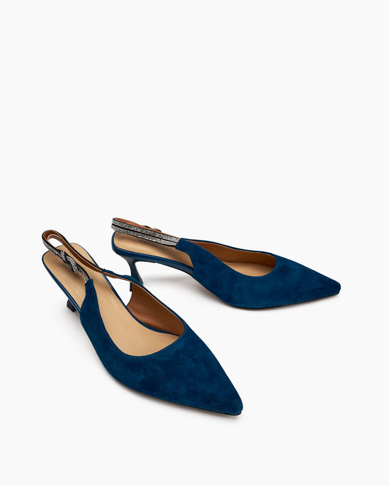 Suede Rhinestone Decor Kitten Heeled Sandals - Image 7