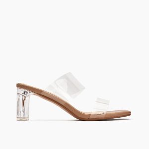 Transparent Chunky Backless Open Toe Heels