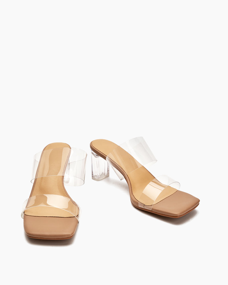 Transparent Chunky Backless Open Toe Heels - Image 3