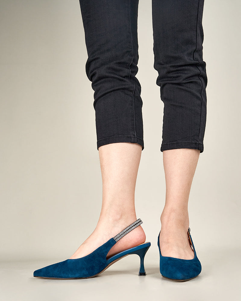 Suede Rhinestone Decor Kitten Heeled Sandals - Image 8