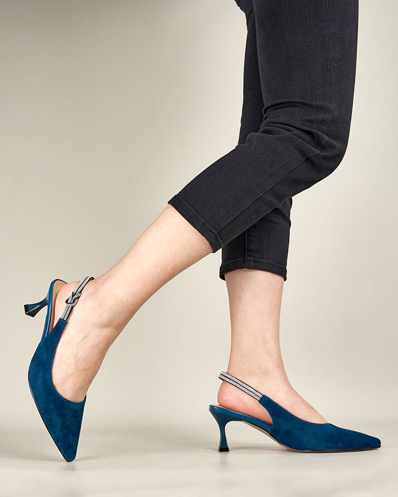 Suede Rhinestone Decor Kitten Heeled Sandals - Image 9