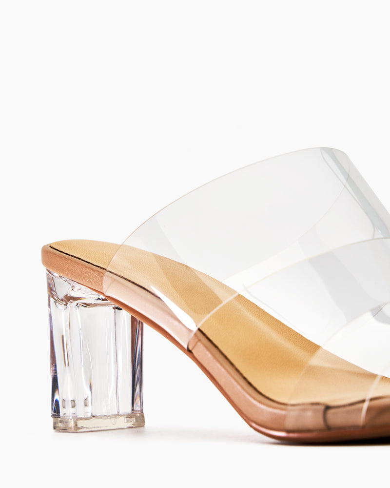 Transparent Chunky Backless Open Toe Heels - Image 2