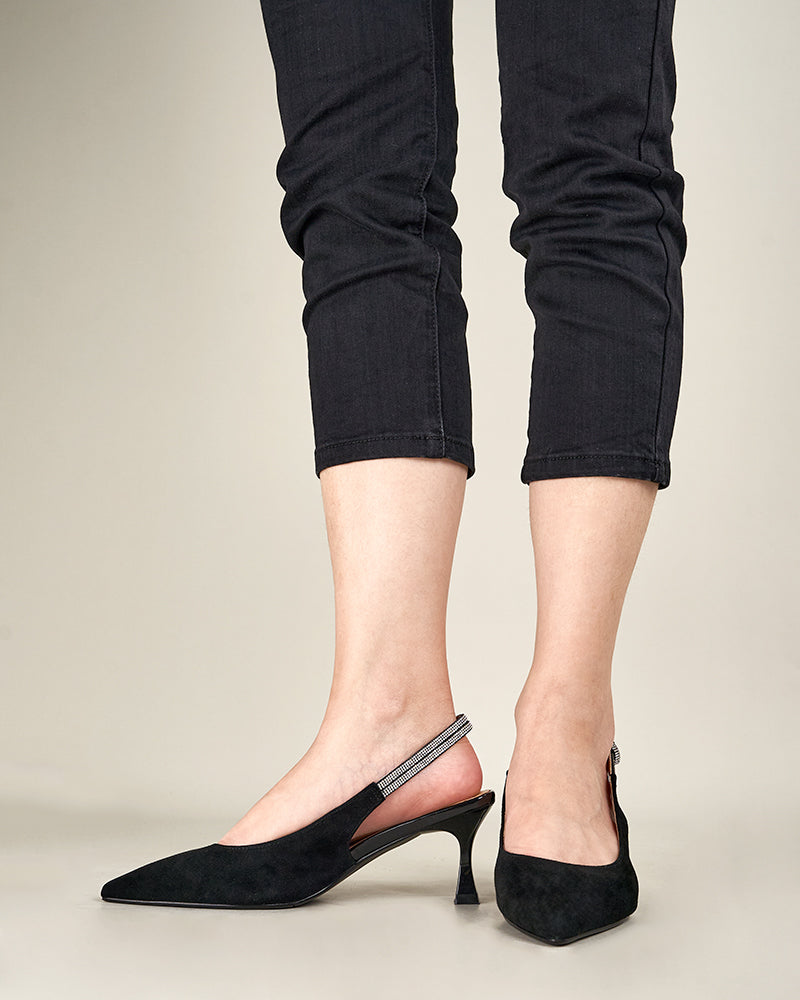 Suede Rhinestone Decor Kitten Heeled Sandals - Image 20