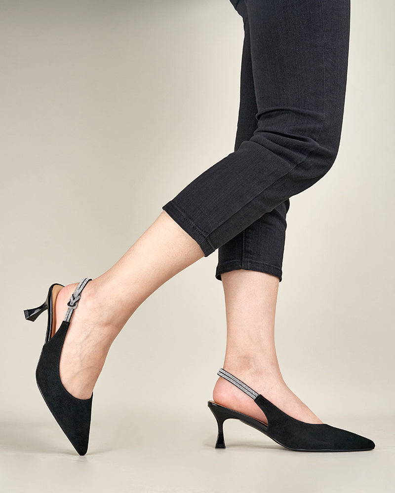 Suede Rhinestone Decor Kitten Heeled Sandals - Image 22